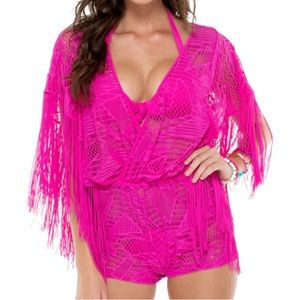 Luli Fama El Carnaval Flirty Fringe Butterfly Romper Coverup Size XS